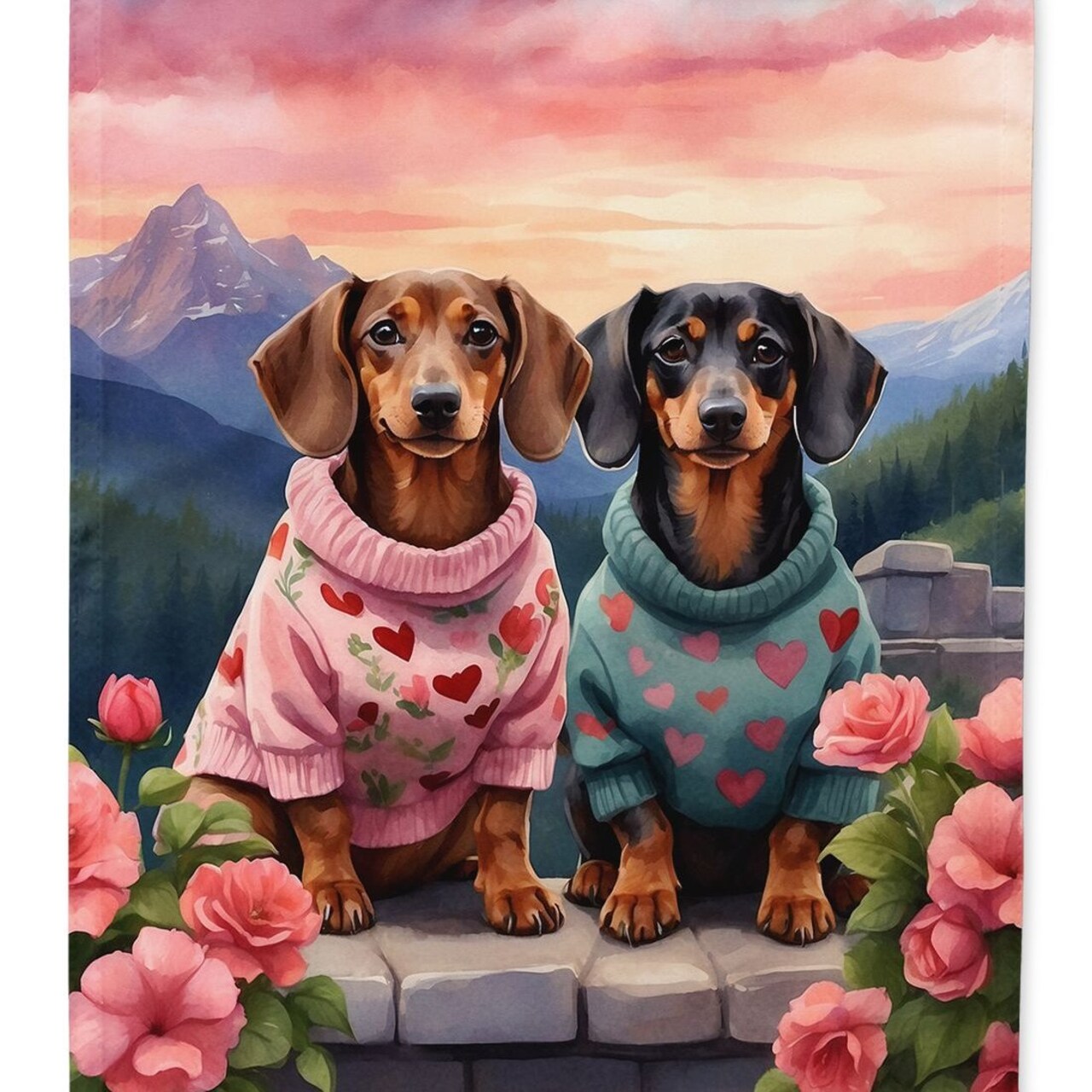 Edge Collections - 28" X 40" - Multicolor - Dachshund Two Hearts Large Porch - 1 Piece